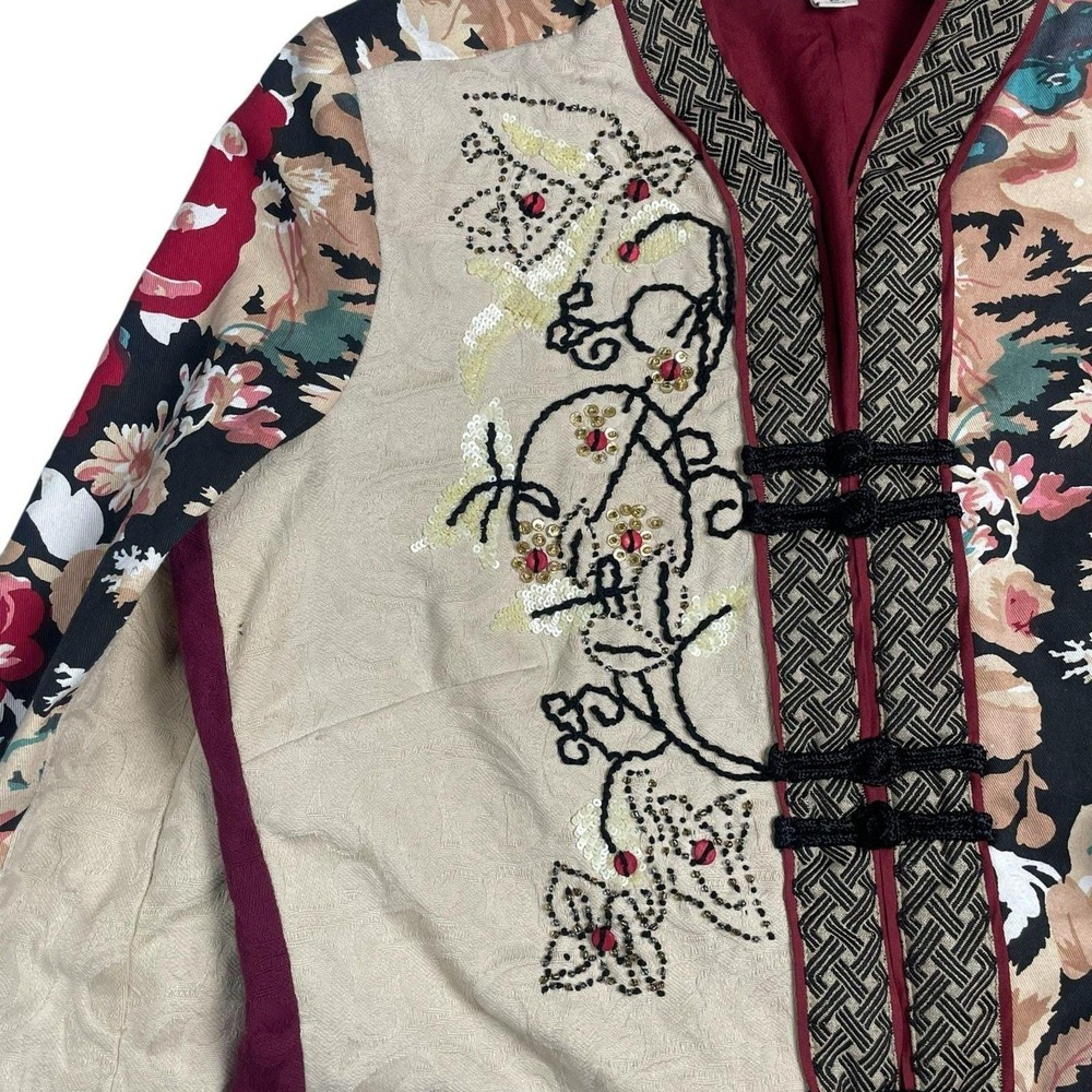 Vintage Norm Thompson Cream Embroidered Tang Jacket M Mandarin Asian Inspired - Picture 3 of 9